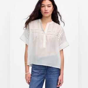 NWT Madewell Lace-Inset Pintucked Henley Top Small S $88